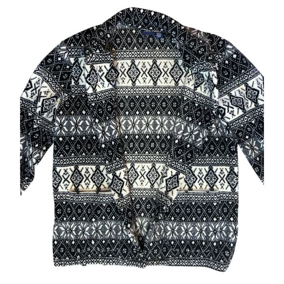 Liz Claiborne Cabincore Jacket Sherpa Fleece Shacket Aztec Black White Button M - Picture 6 of 9